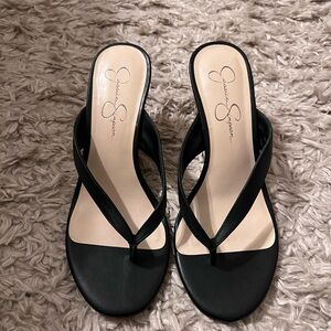 Jessica Simpson Black Coyrie Thong Wedge Sandals